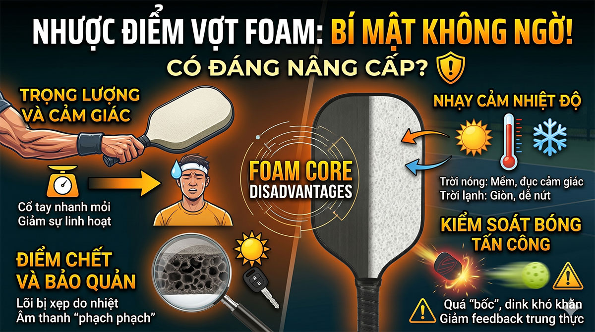 Nhược điểm vợt Pickleball Foam